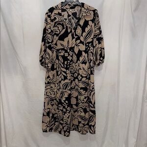 Umgee Black and Tan Floral Long Sleeve Dress